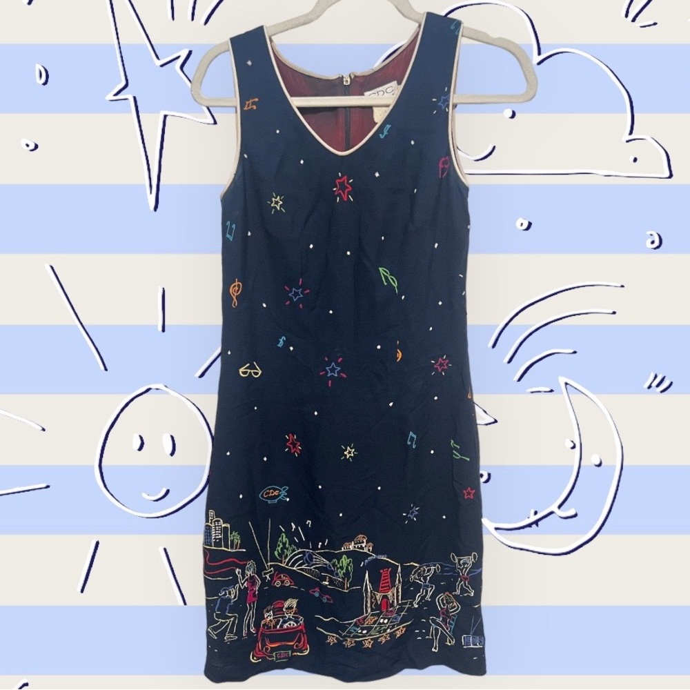 CDC Women's Midi Dress - Navy with Multicolor Embroidery